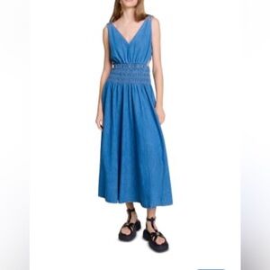 NWT Maje Ranim Cut Away Denim Midi Dress